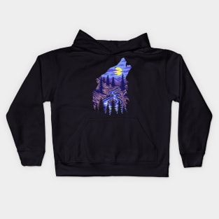 Wolf Silhouette Nature Full Moon Landscape Kids Hoodie